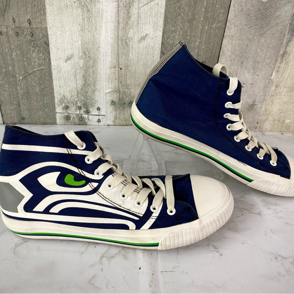 SEATTLE SEAHAWKS Blue/White FOCO NFL "High Top Sneakers" Shoes (Men's Size 9)